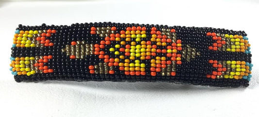 Black Orange Turtle Handmade Leather French Barrette - Beaded Hair Accessories - Welcome Native