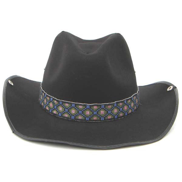 Black Green Blue Beaded Geometrical Beadwork Cowboy Hat Band Belt - Welcome Native
