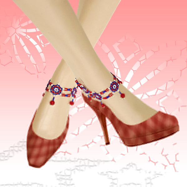 Blue Red White Seed Beads Stretchable Beaded Anklet - Beaded Anklets - Welcome Native