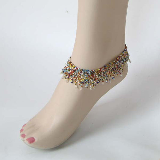 Multicolor Seed Beaded Stretchable Anklet Handmade - Beaded Anklets - Welcome Native