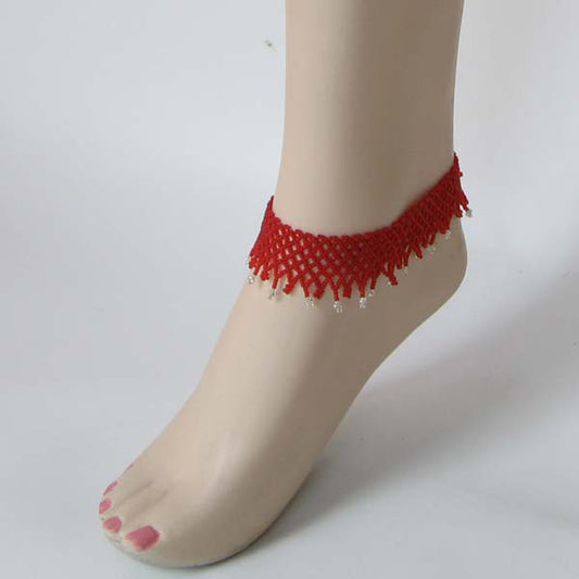 Iris Red Seed Beads Beaded Stretchable Anklet A16/6 - Beaded Anklets - Welcome Native