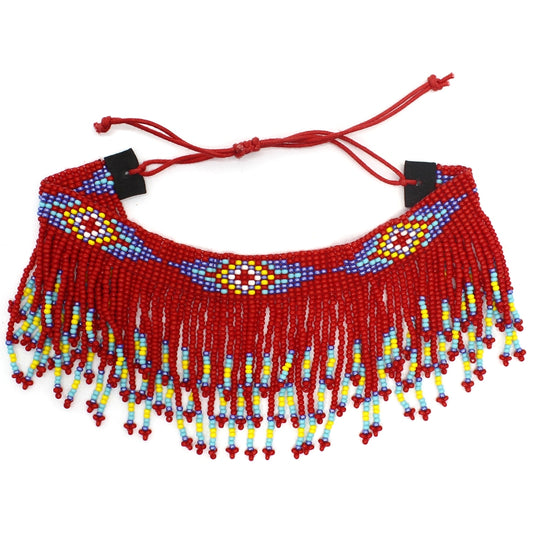Handmade beaded Red Blue Native style Fringe Anklet - Beaded Anklets - Welcome Native