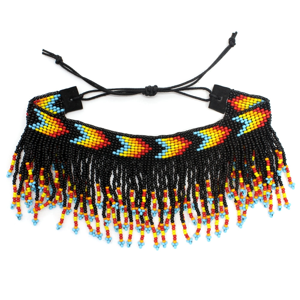 Handmade beaded Black Native style Fringe Anklet - Welcome Native