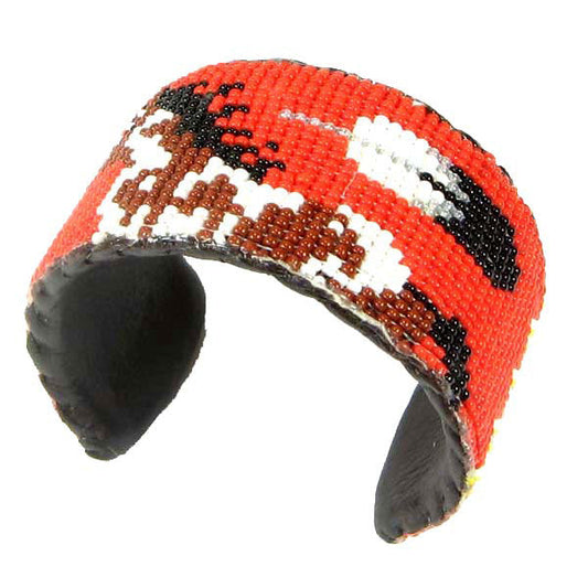 WelcomeNative Handmade Beaded Red Horse Leather Bracelet