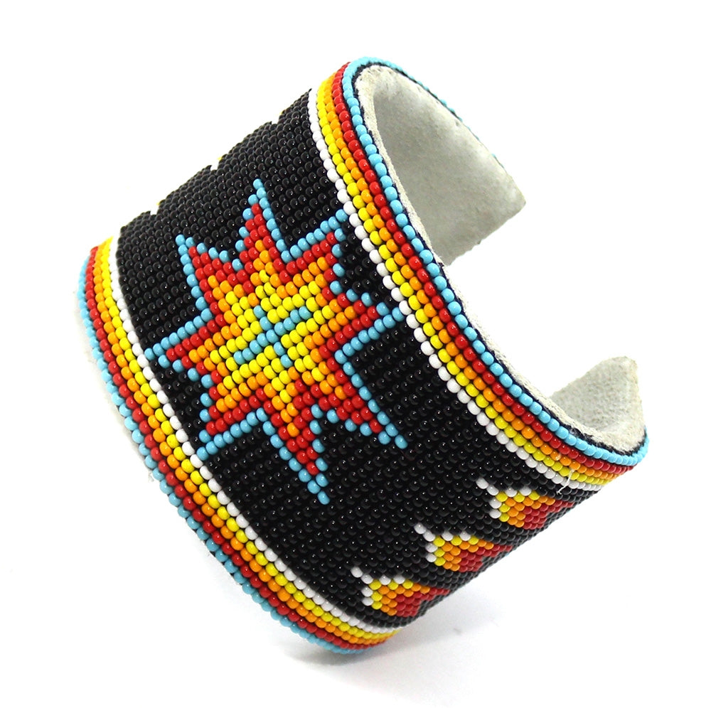 WelcomeNative Handmade Beaded Black Red Star Bracelet Leather