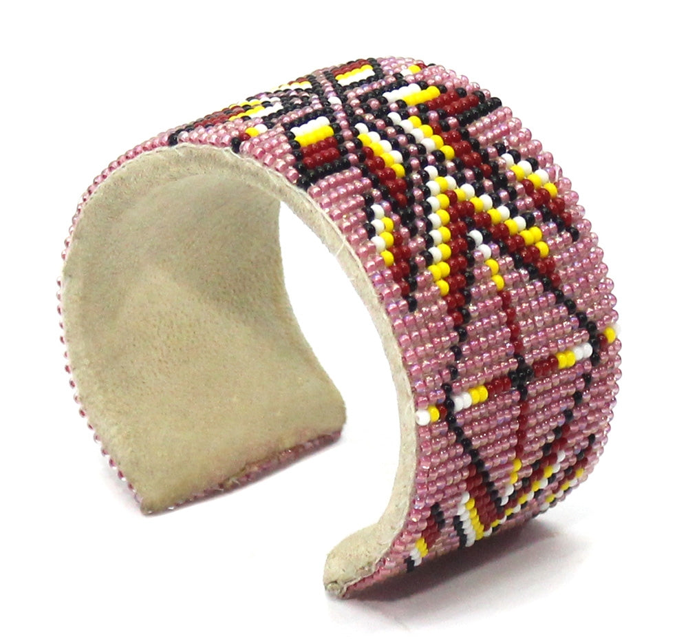 Handmade beaded Pink Red Black Hard Cuff Bracelet - Beaded Bracelets - Welcome Native