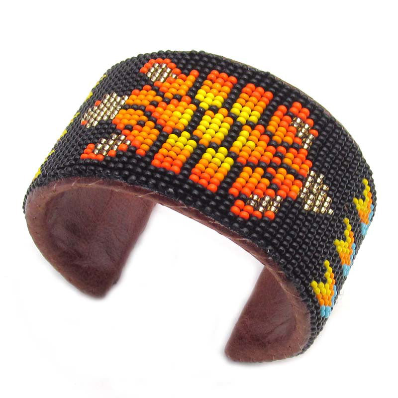 WelcomeNative Handmade Beaded Black Fire Turtle Leather Bracelet