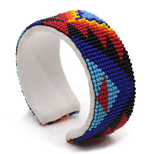 WelcomeNative Handmade Beaded Aztec Pattern Multi-Color Leather Bracelet