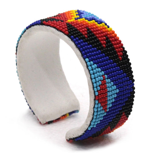 Handmade Beaded Aztec pattern Multi-Color Leather 1 inch wide bracelet - Beaded Bracelets - Welcome Native