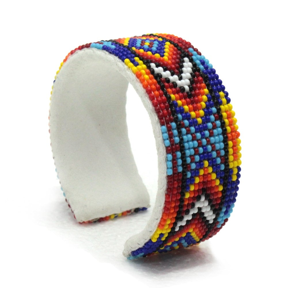 Handmade Beaded Diamond pattern Multi-Color Leather 1inch wide bracelet - Beaded Bracelets - Welcome Native