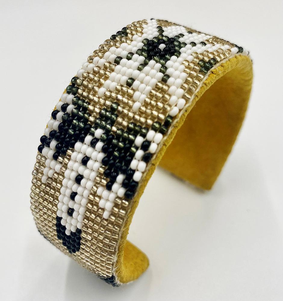 Handmade beaded Light gold, Black, White bracelet  - Beaded Bracelets - Welcome Native