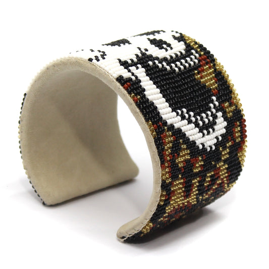 Skull Handmade Beaded Bracelet Hard Cuff 2 inch Wide Leather B58/1- Beaded Bracelets - Welcome Native