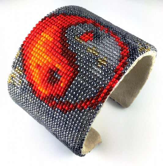 Handmade Beaded Yin Yang Bracelet Hard Cuff 2 inch Wide Leather- Beaded Bracelets - Welcome Native