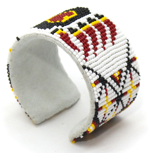 White Yellow Bear Paw Handmade Beaded Cuff Bracelet - Beaded Bracelets - Welcome Native