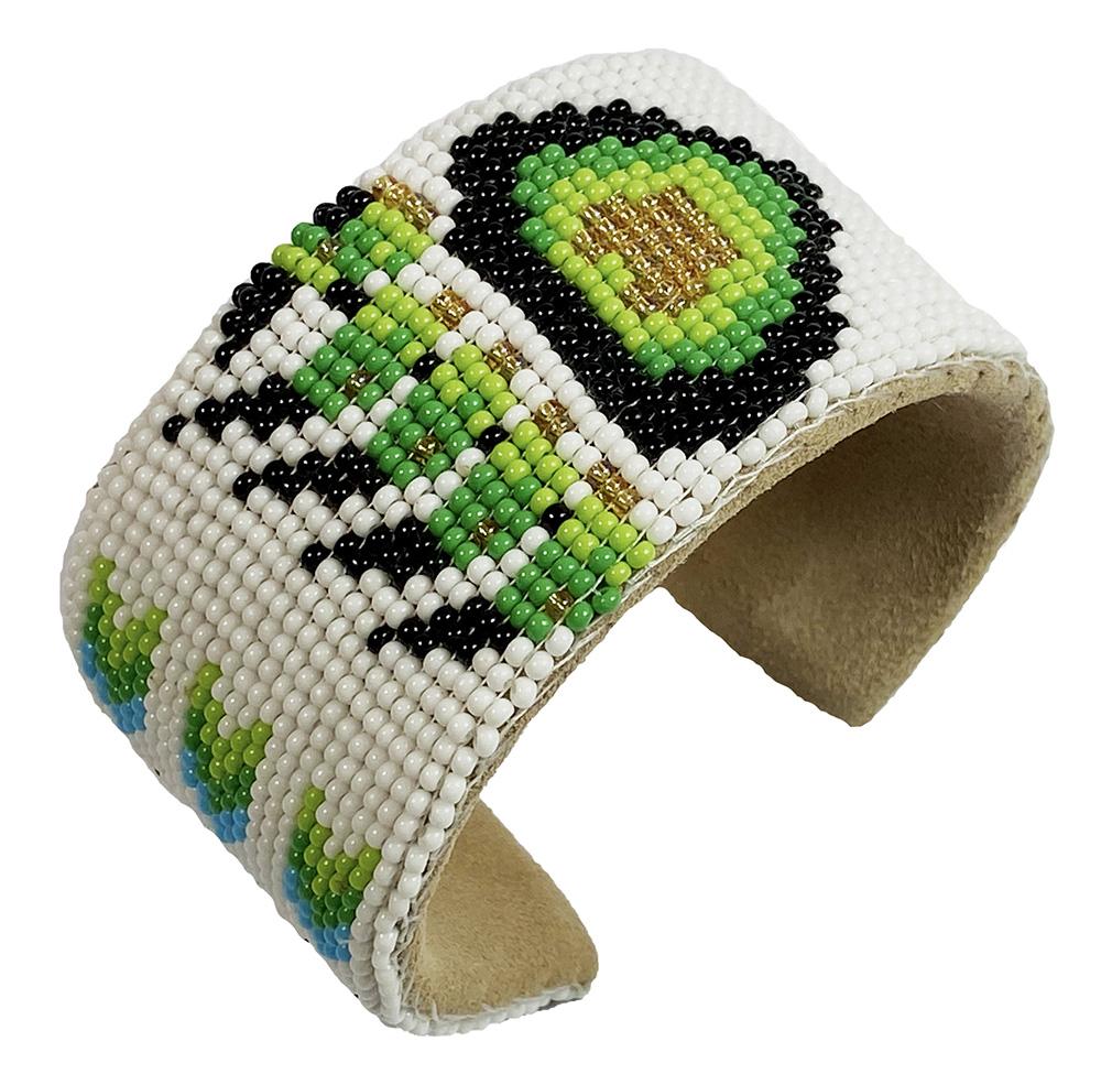 Handmade beaded Green White Bear Paw Cuff bracelet - Beaded Bracelets - Welcome Native