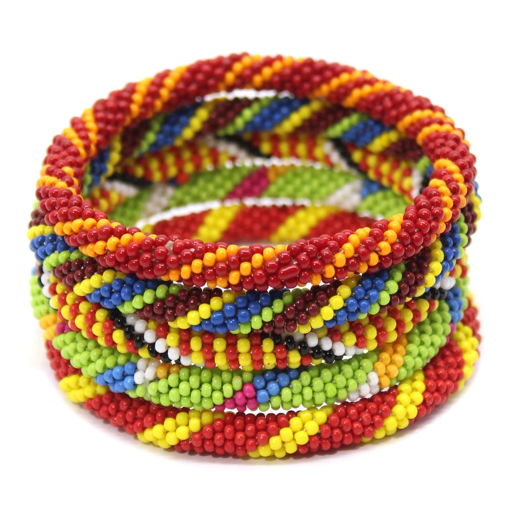 Handmade Red Yellow Green seed beaded Crochet Bracelet - Beaded Bracelets - Welcome Native
