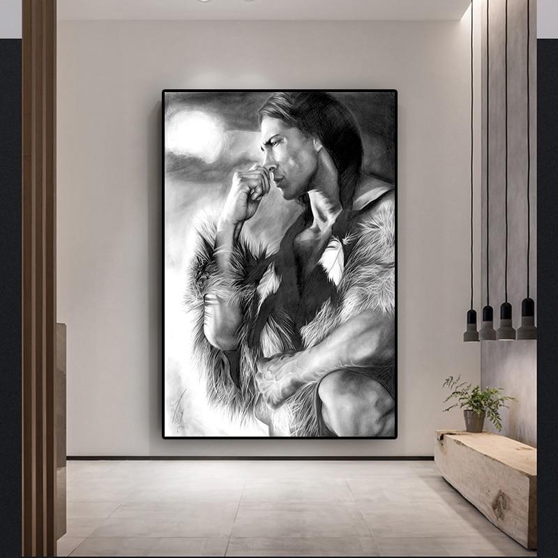 WelcomeNative Black and White Native Man Figure Poster, 3D Poster, All Over Print Poster, Native American