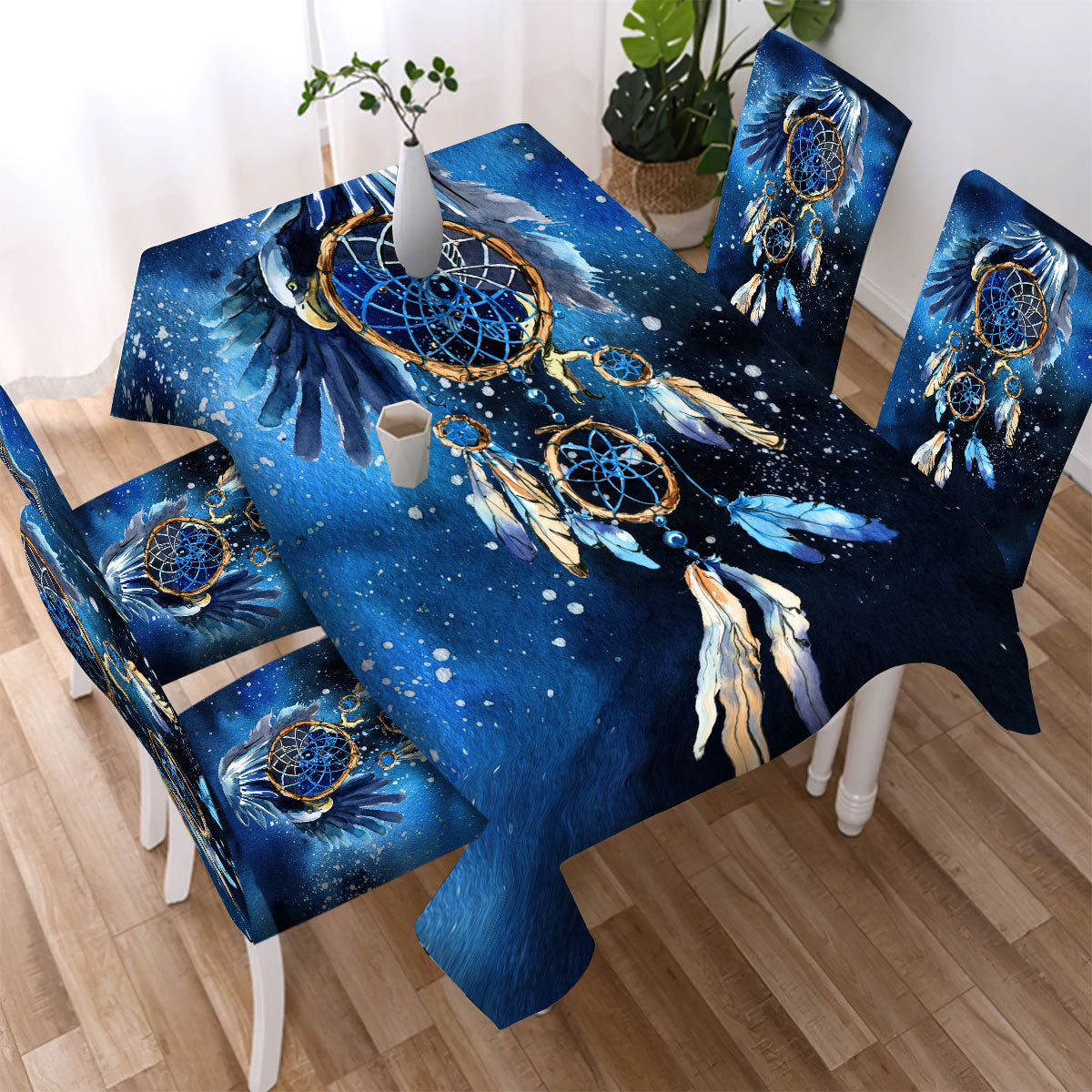 WelcomeNative Blue Dreamcatcher Pattern  Design Native American Tablecloth , Chair cover, 3D Tablecloth, All Over Print