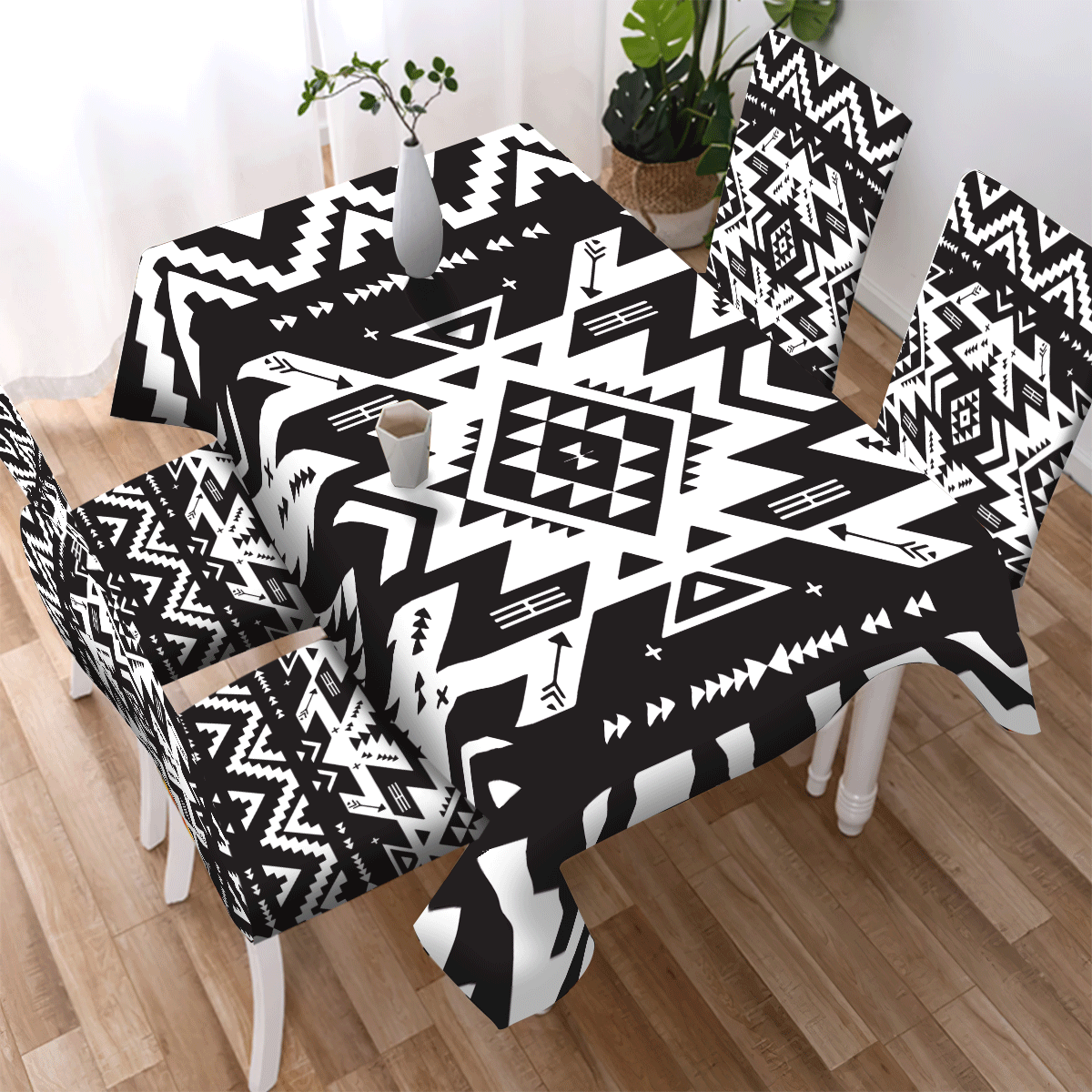 WelcomeNative Blackwhite Pattern Design Native American Tablecloth, Chair cover, 3D Tablecloth, All Over Print