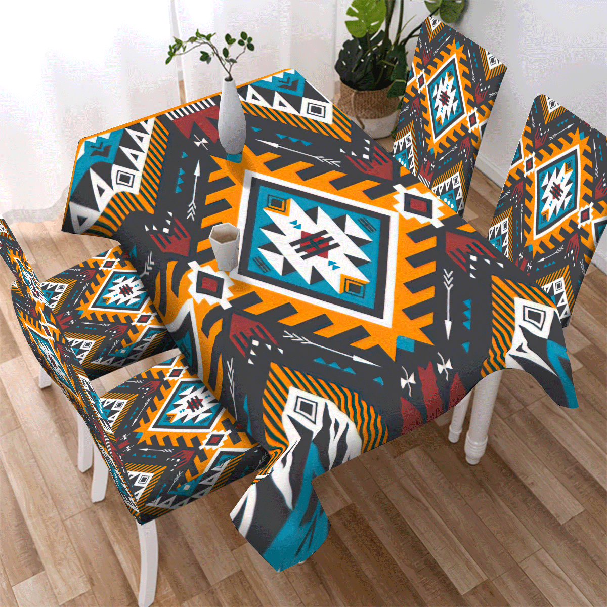 WelcomeNative Multi Pattern Tribe Design Native American Tablecloth, Chair cover, 3D Tablecloth, All Over Print