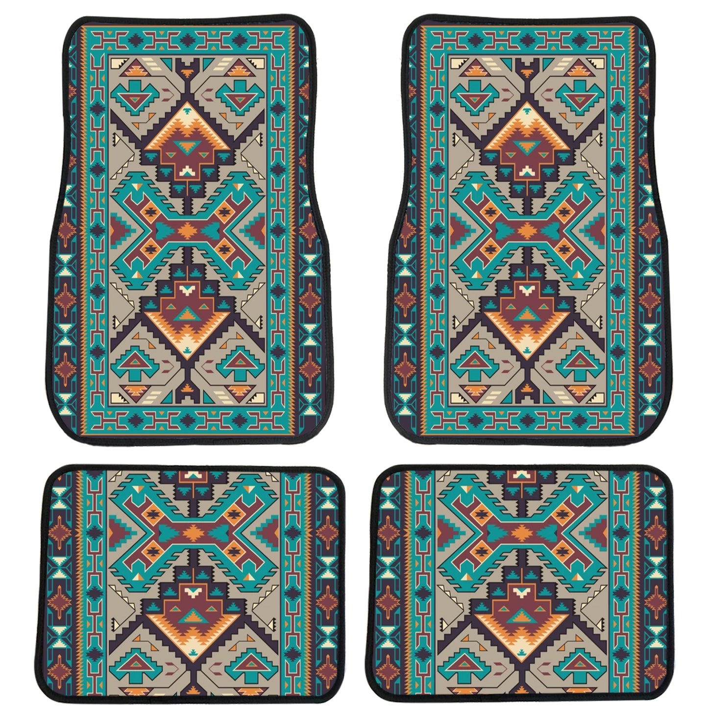 WelcomeNative Tribe Blue Pattern Front And Back Car Mats