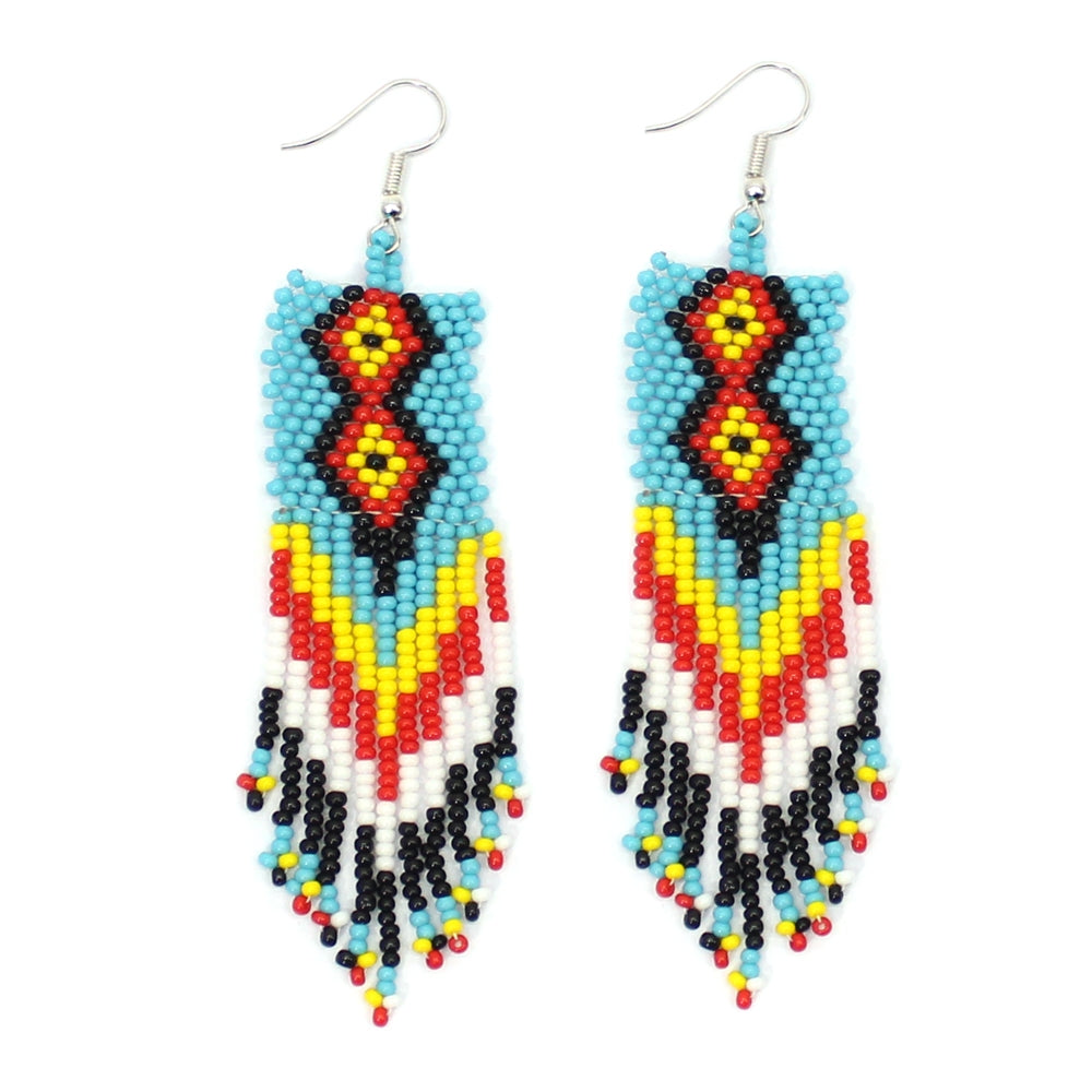 WelcomeNative Blue Yellow Red Multicolor Beaded Handmade Earrings.