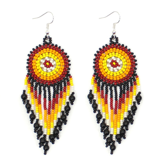 WelcomeNative Handmade Black Medallion Seed Bead Earrings