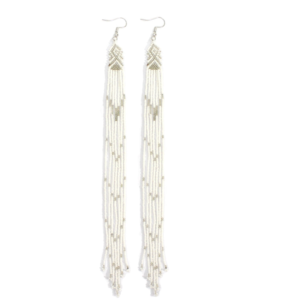 WelcomeNative Black Golden Glass Seed Beads Beaded Extra Long Earrings