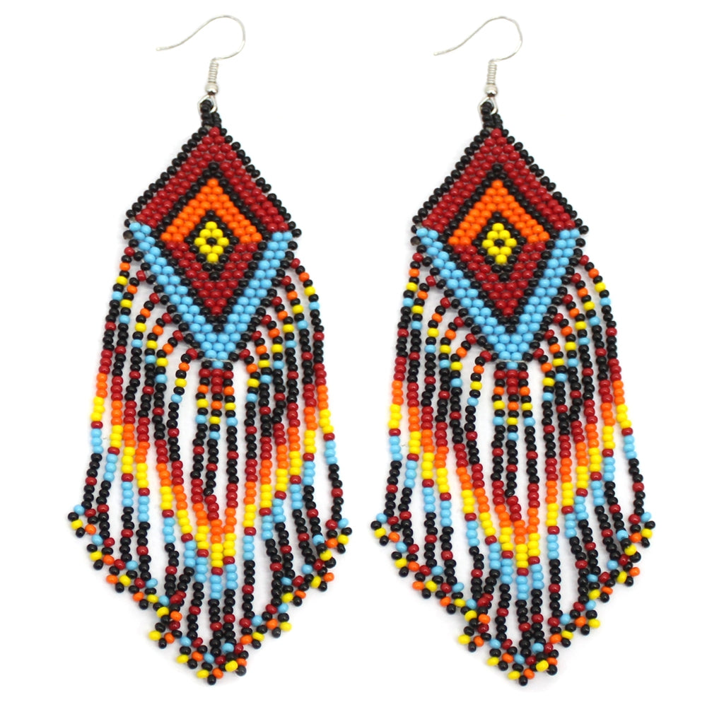 WelcomeNative Multi-Color Beaded Handmade Long Hook Eearrings
