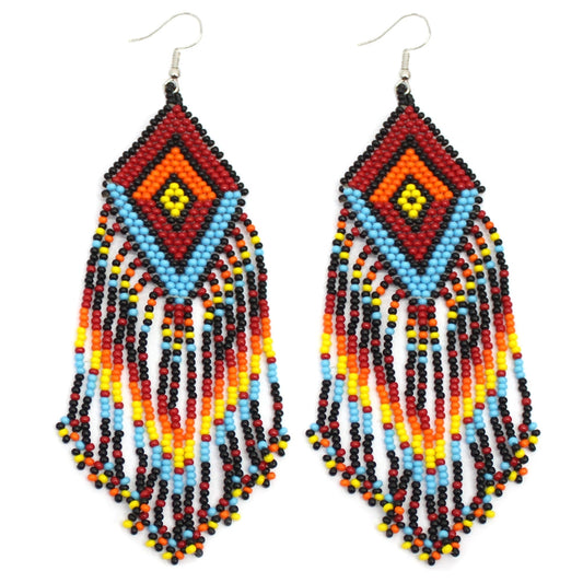 WelcomeNative Multi-Color Beaded Handmade Long Hook Eearrings