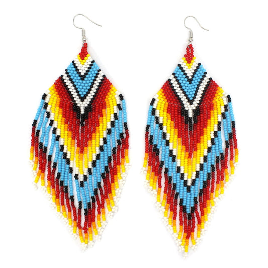 WelcomeNative Handmade Beaded Native Style Big Sun Colors Hook Earrings