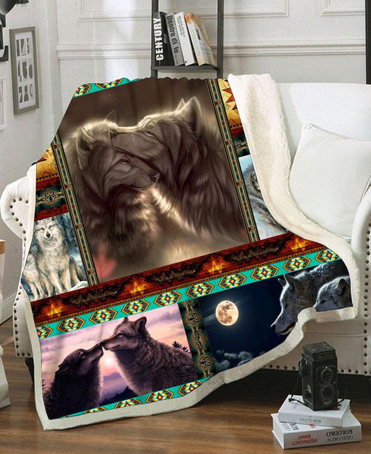 WelcomeNative Native Loving Wolves Fleece Blanket, 3D Fleece Blanket, All Over Print, Native American