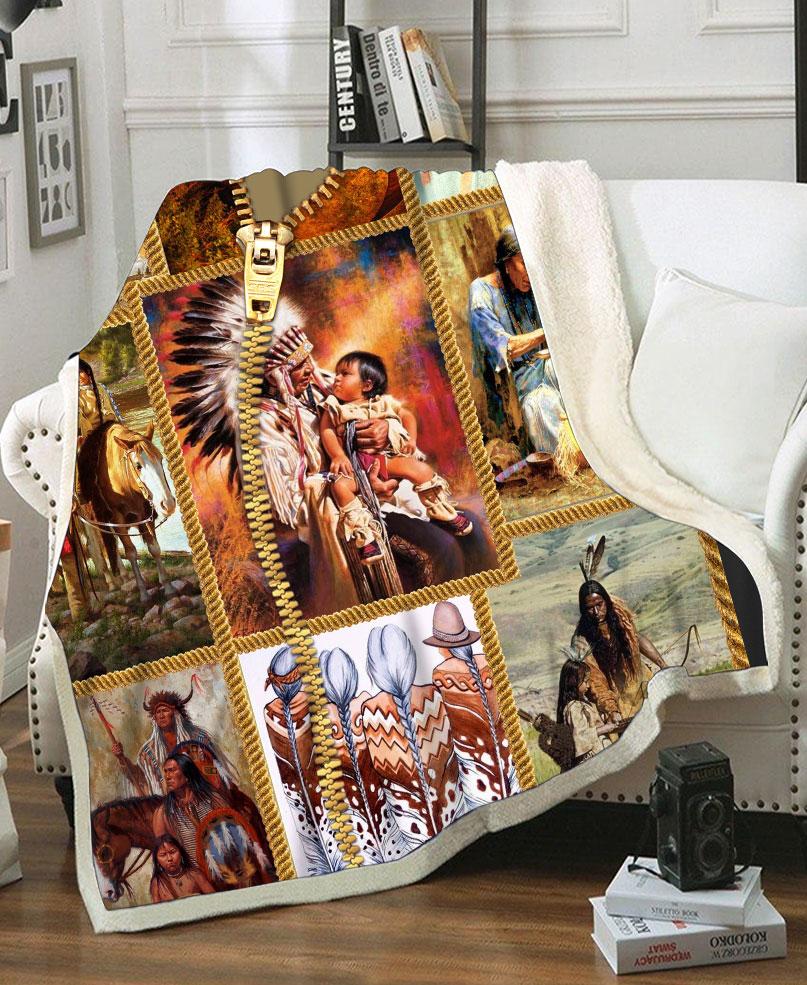 WelcomeNative Indigenous Family Fleece Blanket, 3D Fleece Blanket, All Over Print, Native American