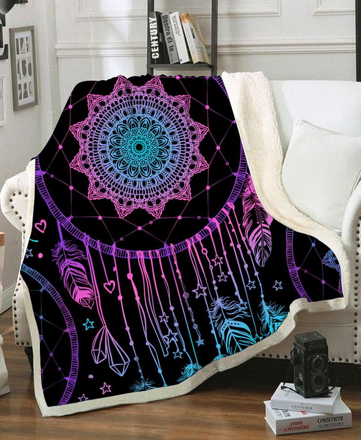 WelcomeNative Dreamcatcher Purple Fleece Blanket, 3D Fleece Blanket, All Over Print, Native American