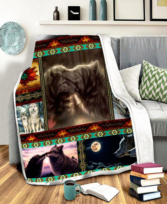 WelcomeNative Native Loving Wolves Fleece Blanket, 3D Fleece Blanket, All Over Print, Native American