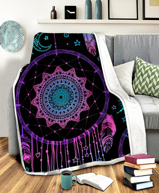 WelcomeNative Dreamcatcher Purple Fleece Blanket, 3D Fleece Blanket, All Over Print, Native American