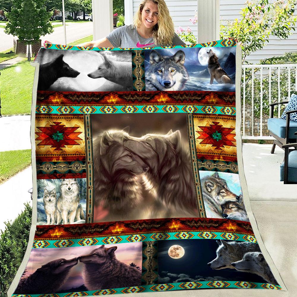 WelcomeNative Native Loving Wolves Fleece Blanket, 3D Fleece Blanket, All Over Print, Native American