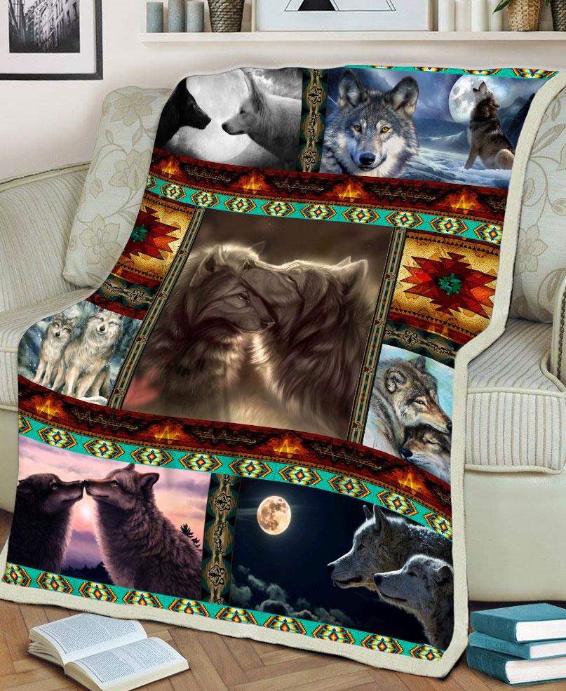 WelcomeNative Native Loving Wolves Fleece Blanket, 3D Fleece Blanket, All Over Print, Native American