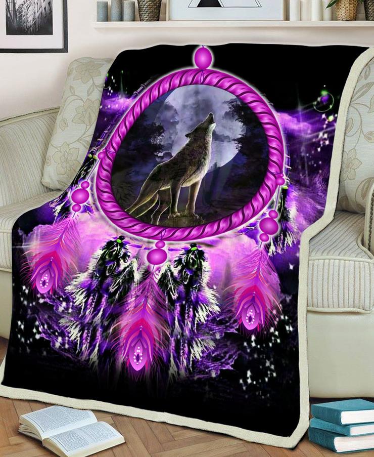 WelcomeNative Purple Wolf Dream Fleece Blanket, 3D Fleece Blanket, All Over Print, Native American