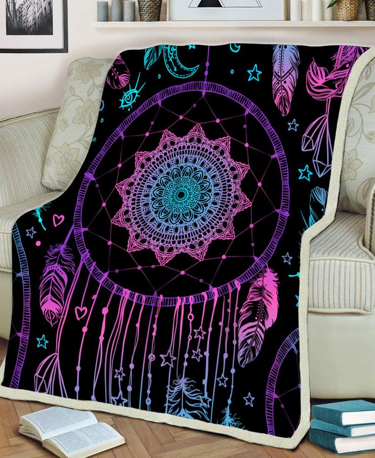 WelcomeNative Dreamcatcher Purple Fleece Blanket, 3D Fleece Blanket, All Over Print, Native American