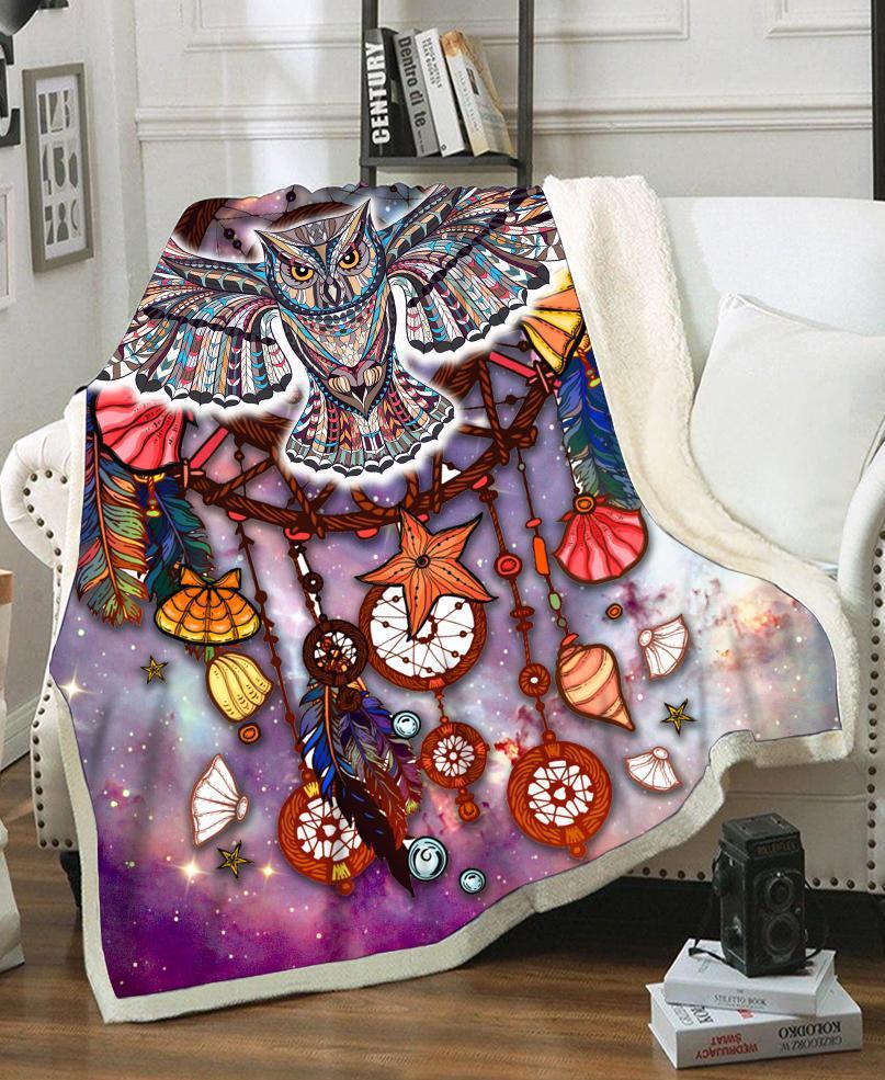 WelcomeNative Owl Fleece Blanket, 3D Fleece Blanket, All Over Print, Native American