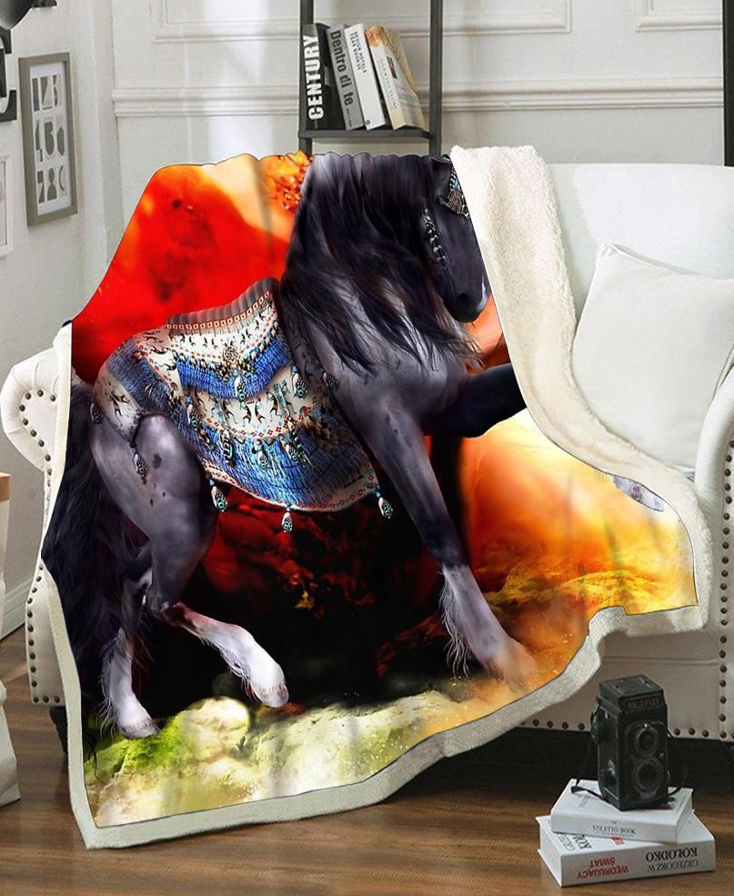 WelcomeNative Horse Fleece Blanket, 3D Fleece Blanket, All Over Print, Native American