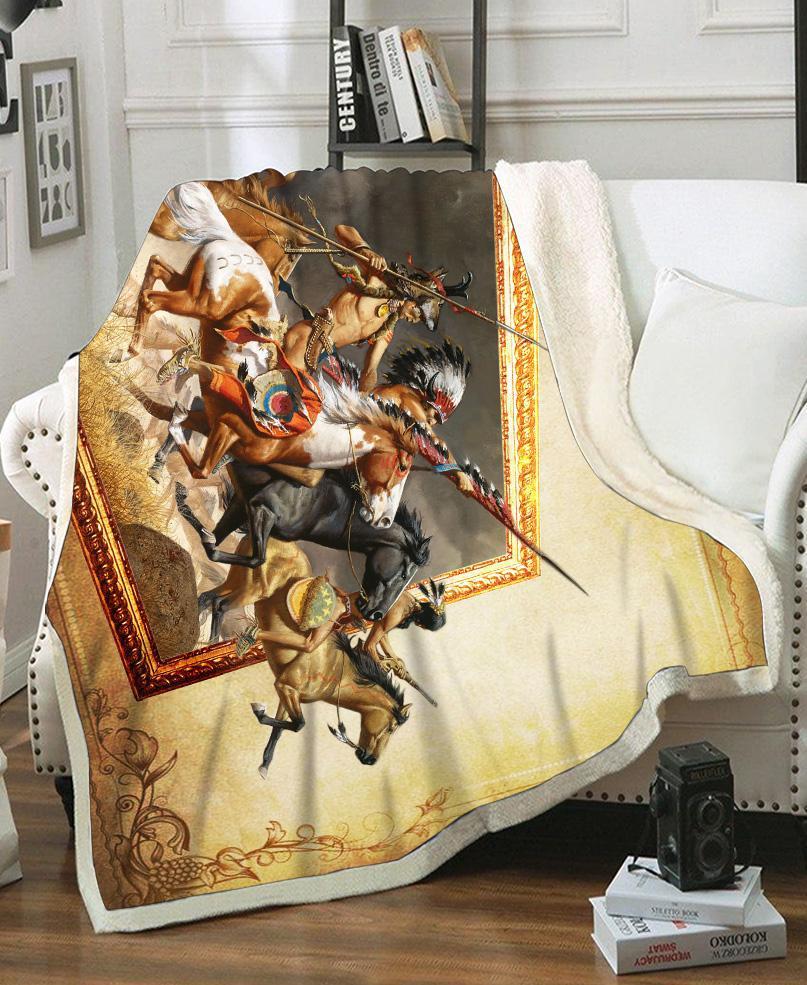 WelcomeNative Native Warriors Art Fleece Blanket, 3D Fleece Blanket, All Over Print, Native American