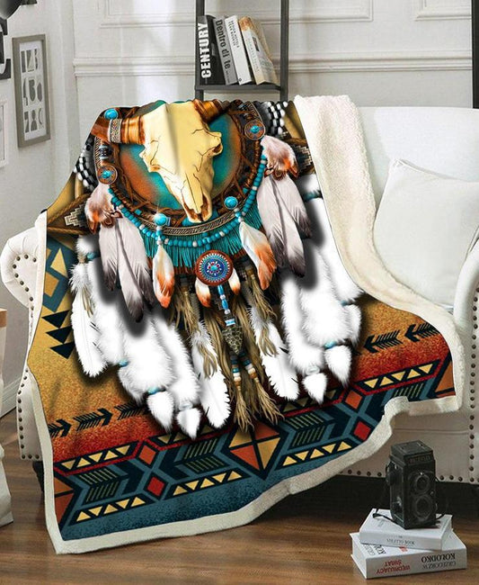 WelcomeNative Native Bull Patterns Fleece Blanket, 3D Fleece Blanket, All Over Print, Native American