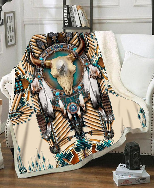 WelcomeNative Buffalo Head Motifs Fleece Blanket, 3D Fleece Blanket, All Over Print, Native American