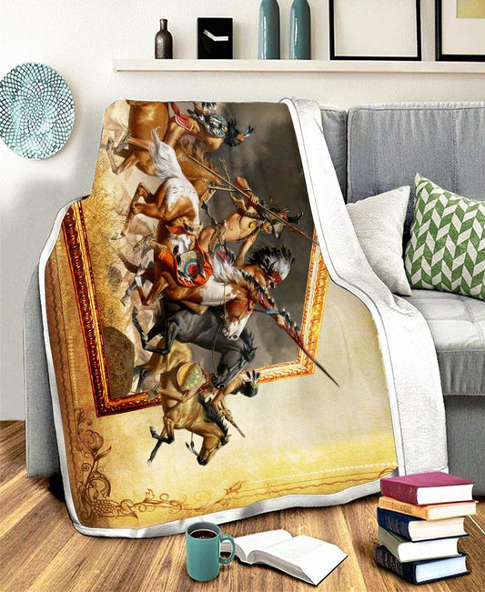 WelcomeNative Native Warriors Art Fleece Blanket, 3D Fleece Blanket, All Over Print, Native American