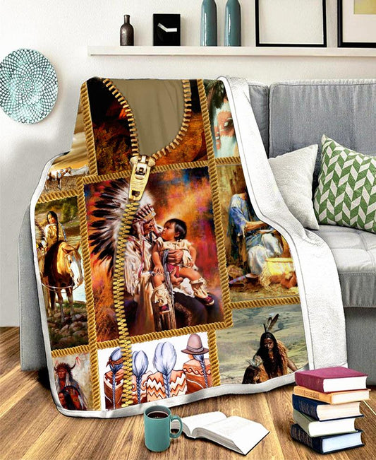 WelcomeNative Indigenous Family Fleece Blanket, 3D Fleece Blanket, All Over Print, Native American