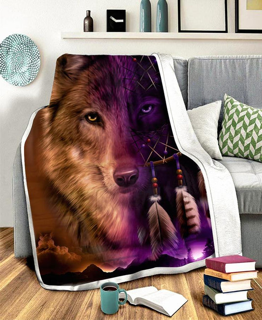 WelcomeNative Wolf Native Fleece Blanket, 3D Fleece Blanket, All Over Print, Native American