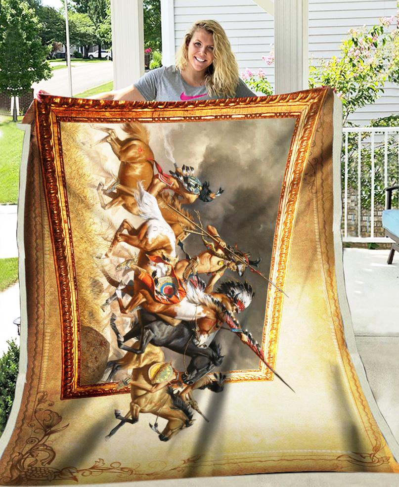 WelcomeNative Native Warriors Art Fleece Blanket, 3D Fleece Blanket, All Over Print, Native American