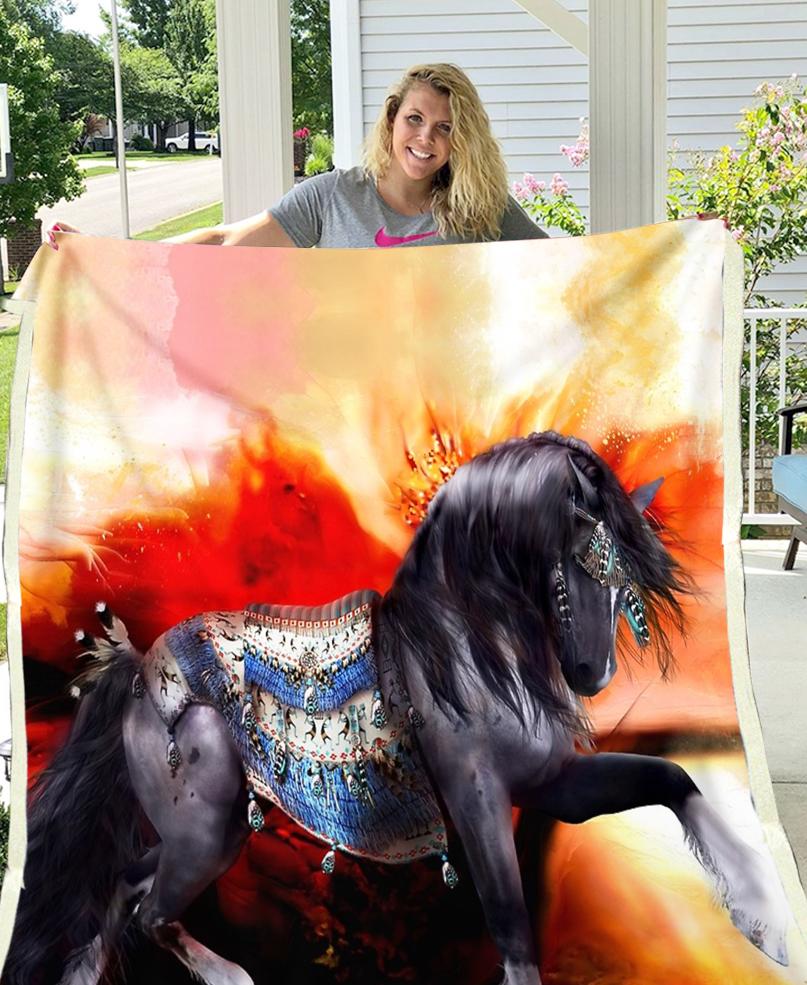 WelcomeNative Horse Fleece Blanket, 3D Fleece Blanket, All Over Print, Native American